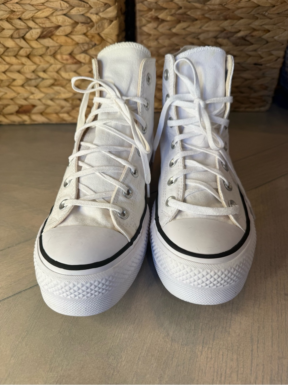 Converse White High-Top Canvas Sneakers with Black Trim - Picture 8 of 8